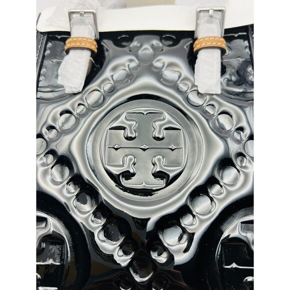 Tory Burch T Monogram Tote Puffy Patent Leather Mini N/s Black New $498 - Picture 4 of 5